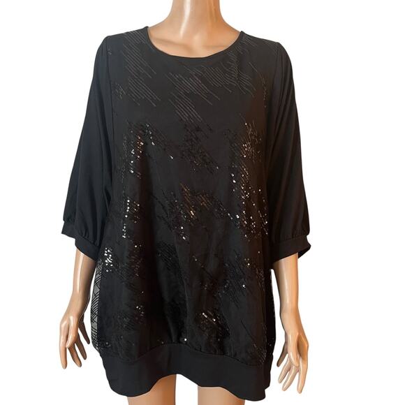 Torrid Top Womens 3X Black Sequin Sheer Overlay Blouse 3/4 Sleeve Plus Size - Picture 3 of 9